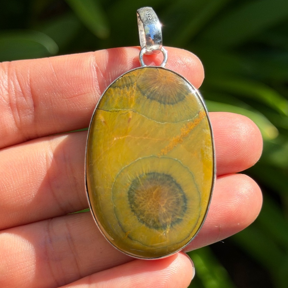 925 silver plated yellow flower ocean jasper pendant 0490
